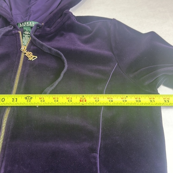 Lauren Ralph Lauren Purple Velvet Full Zip Up Hooded Jacket Womens Size Large - Picture 7 of 10